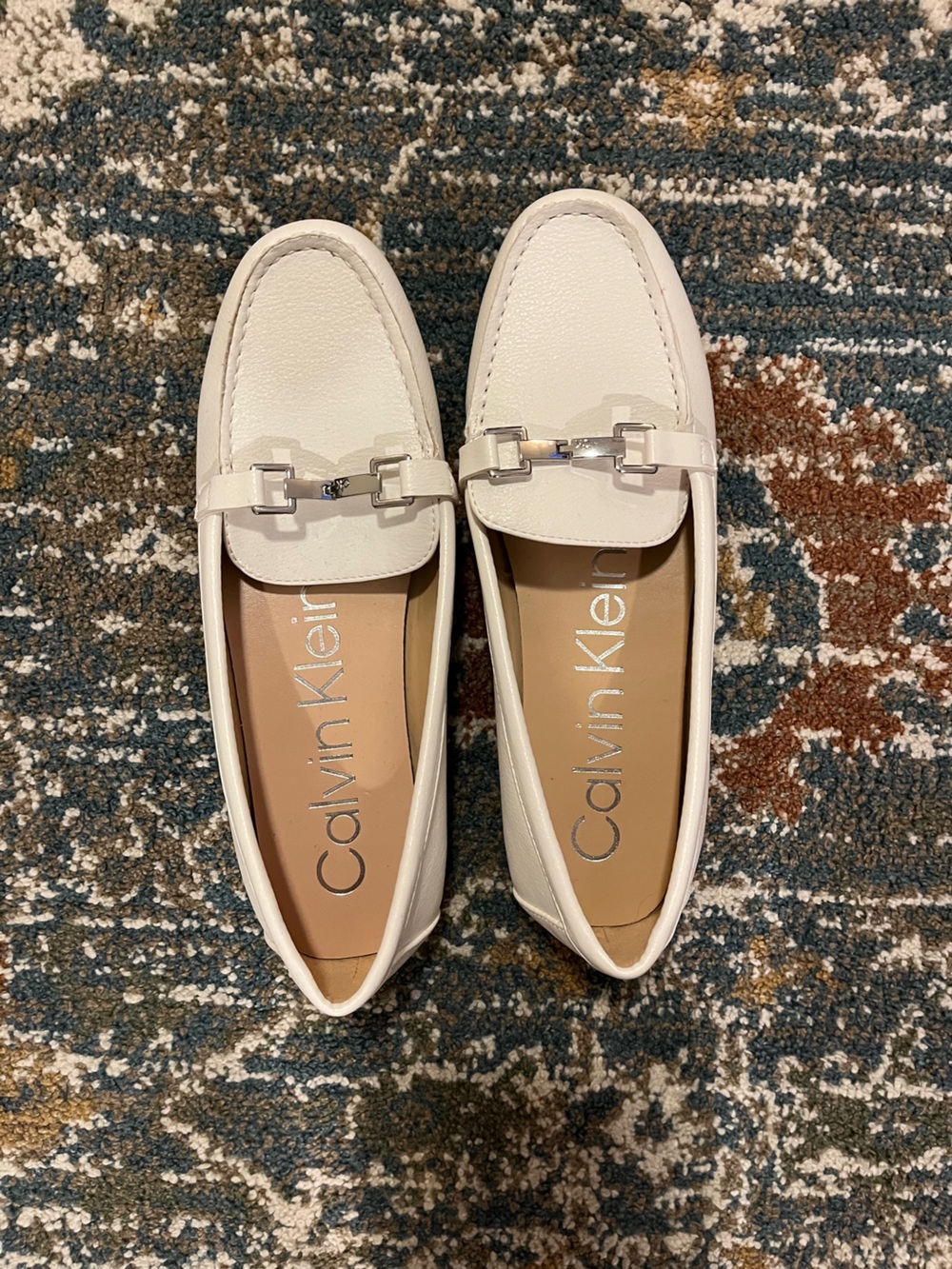 Calvin Klein Cream Leather Bit-Detail Loafers